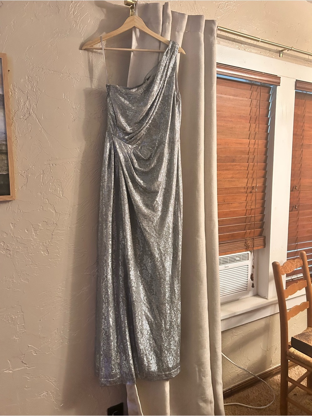 Ralph Lauren One-Shoulder Silver Metallic Evening Gown